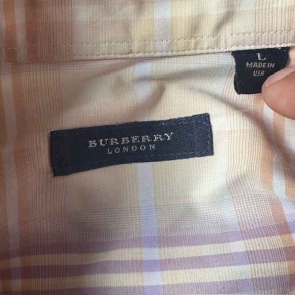 Burberry Yellow / Tan / Purple Plaid Long Sleeve Button Down Top in Size Large - Picture 3 of 4